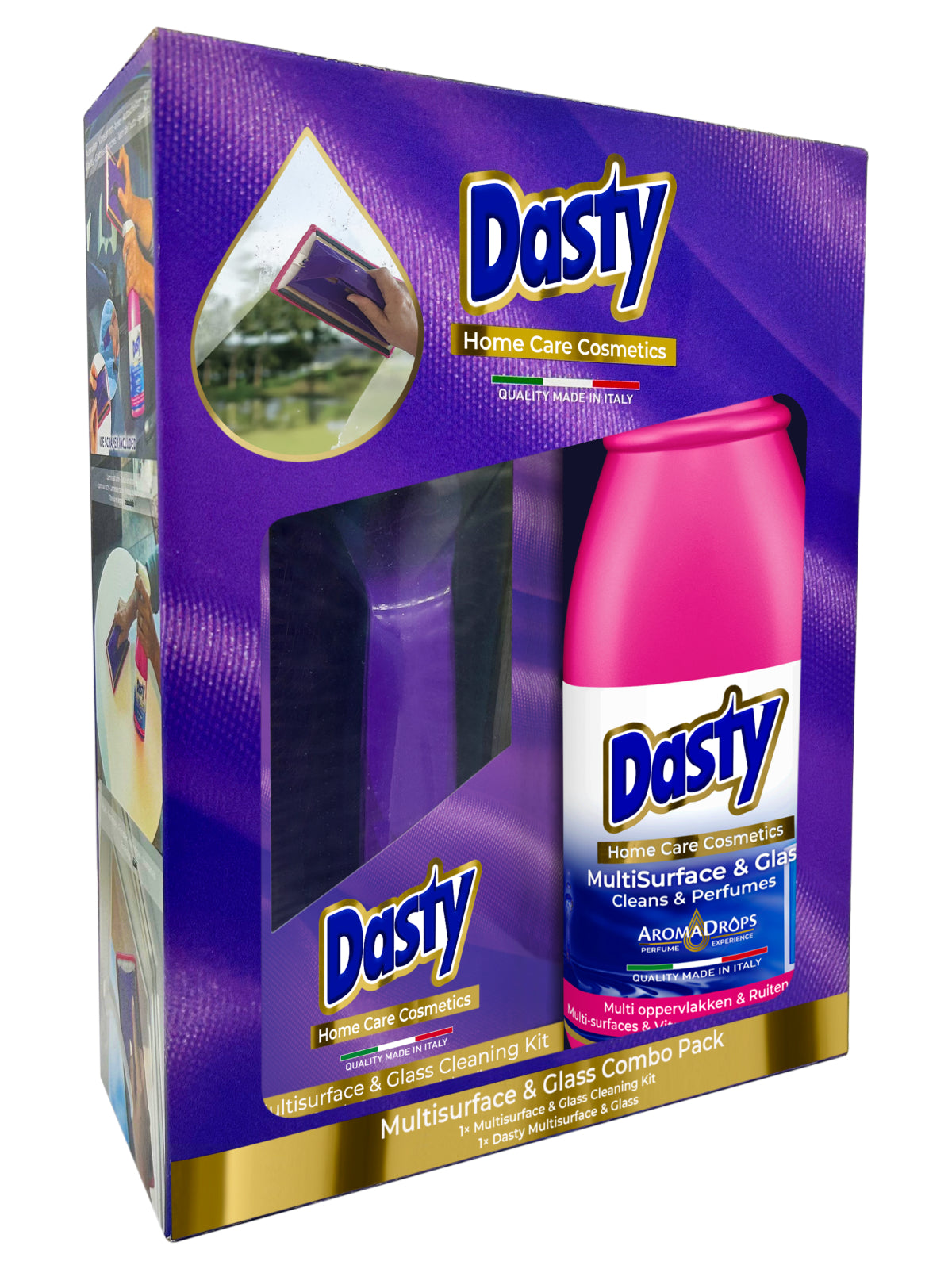 Kit limpiacristales Dasty + limpiavidrios 700 ml – Set de limpieza de ventanas con almohadilla de microfibra
