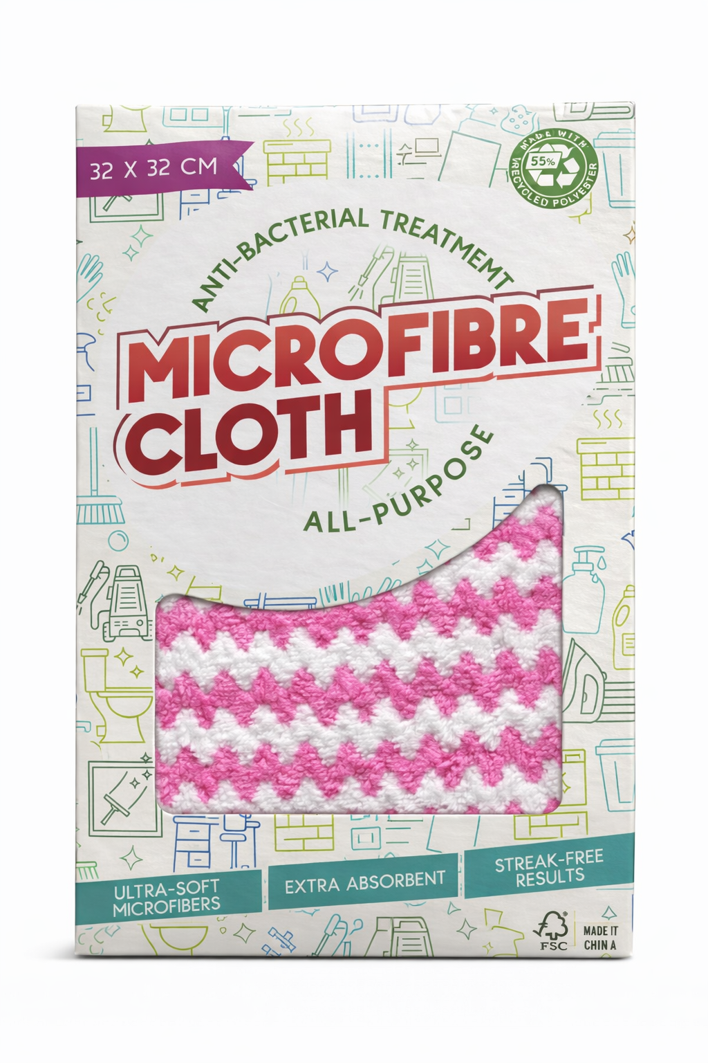 Rosa Mikrofiberduk 32x32 cm Antibakteriell – Allround Rengöringsduk – Perfekt för Pink Stuff, TikTok Cleaning, Kök, Badrum, Fönster & Bil