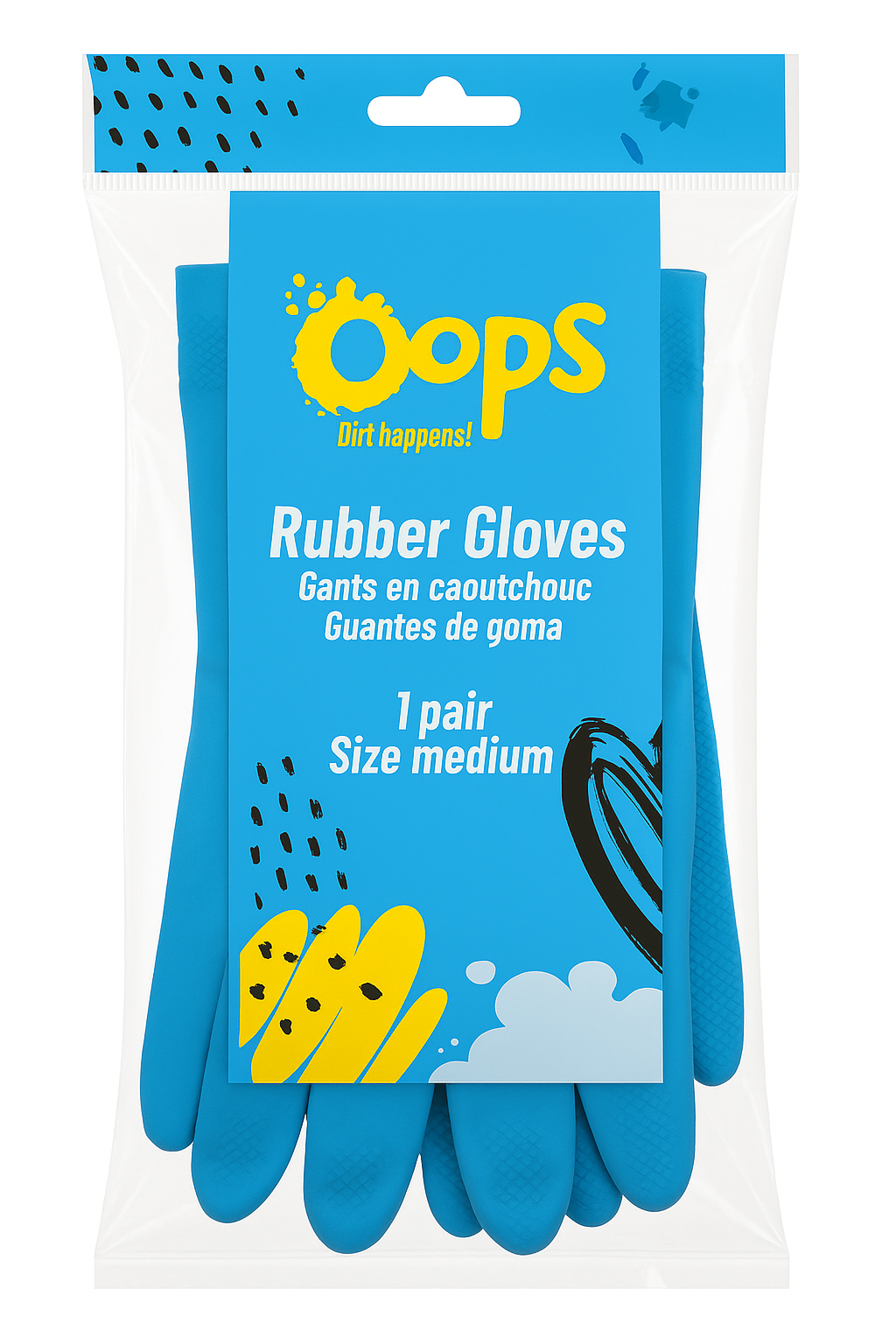 Oops Rubber Gloves – Gants en caoutchouc bleus – Gants ménagers confortables antidérapants pour vaisselle et nettoyage - Taille Medium