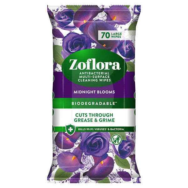 Lingettes nettoyantes antibactériennes Zoflora Midnight Blooms (70 lingettes)