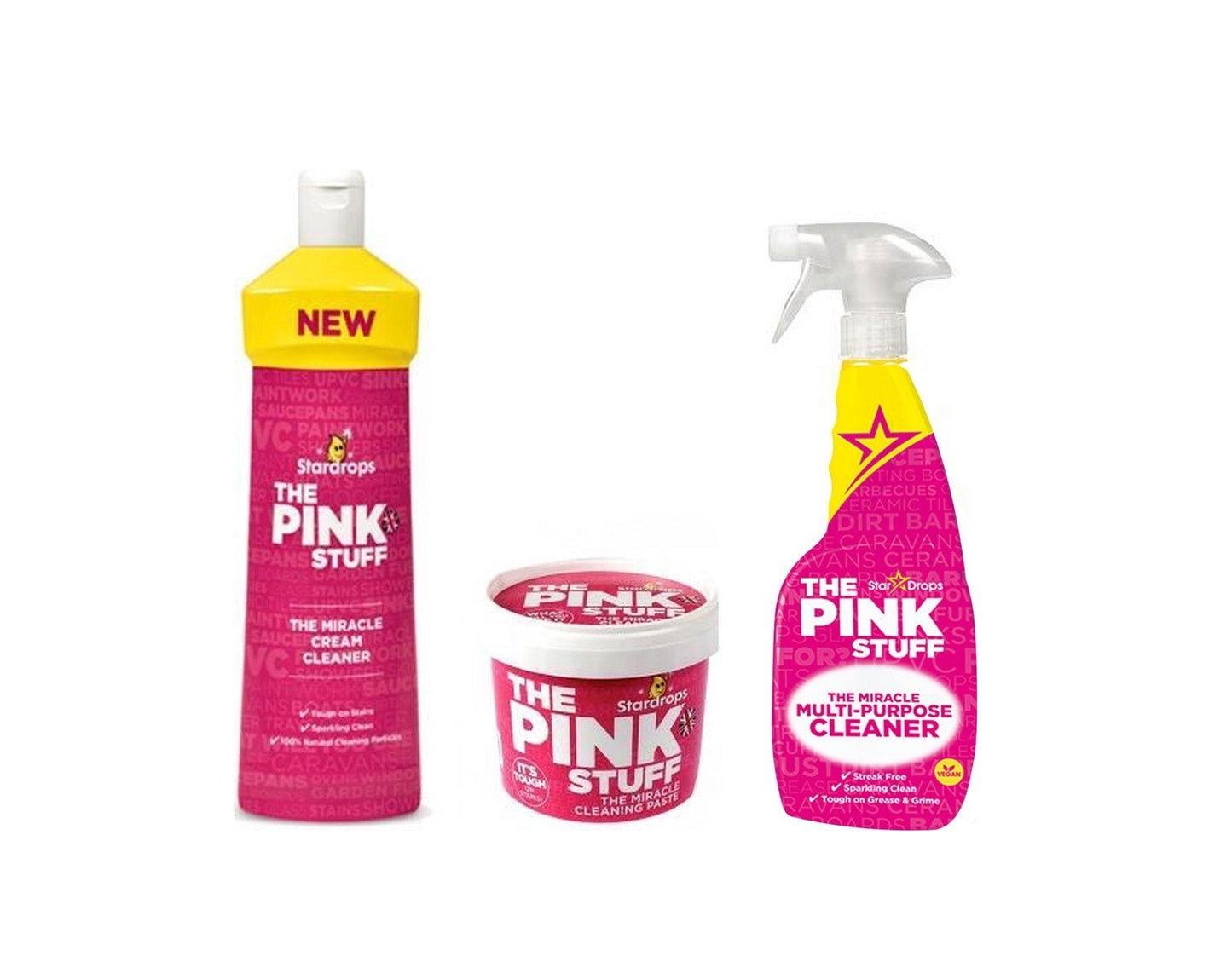 Stardrops The Pink Stuff Pack - Crème Nettoyante 500 ml + Pâte Nettoyante 500 grammes + Spray Multi Nettoyant 750 ml