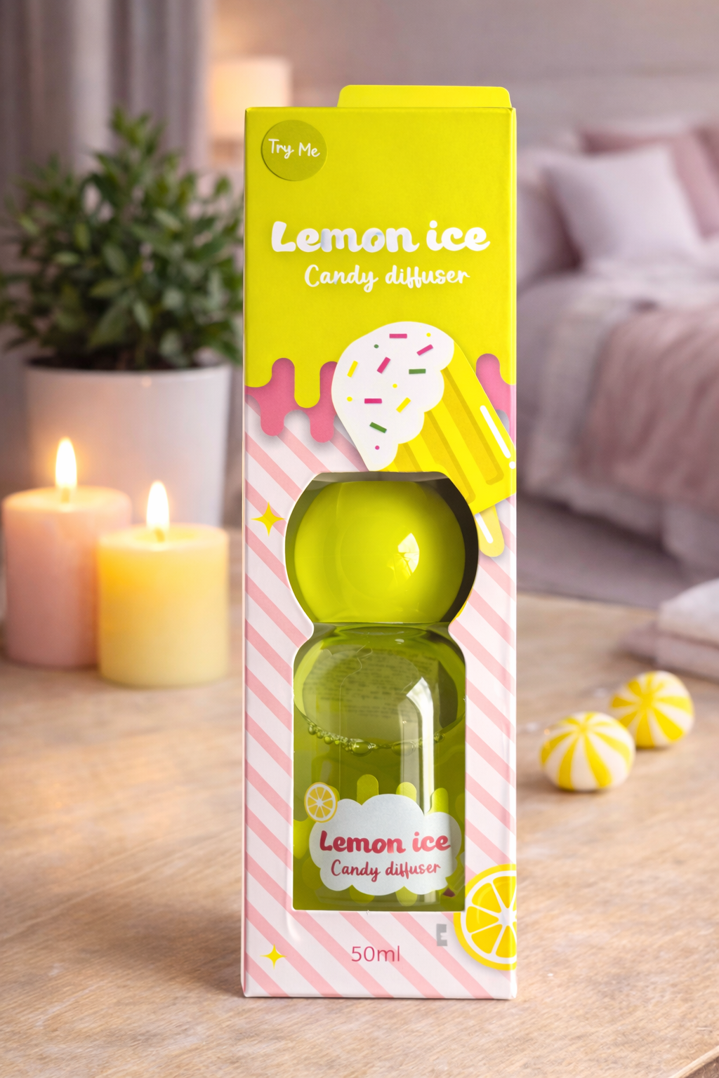 Lemon Ice Candy Diffuser 50ml – Zoete Citroen Geurverspreider – Home Fragrance Diffuser voor Kamer, Slaapkamer en Woonkamer - ViralCleaning