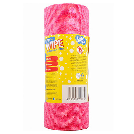 Chiffons en microfibre Dishmatic en rouleau – Sans traces, réutilisables et durables (lot de 15)
