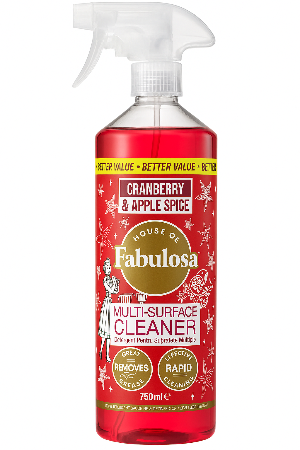 Fabulosa Spray Multiusos Navidad Arándano Rojo y Especia de Manzana 750ml - Edición Limitada