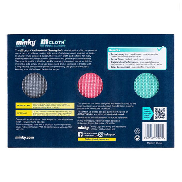 Minky M Chiffon Nettoyant Tampon Coffret Cadeau – Lot de 3 (Gris, Vert & Rose)