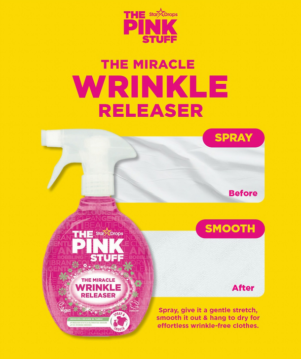 The Pink Stuff Wrinkle Releaser Spray 500ml – Anti Kreuk Spray – Strijkspray – Kleding Verfrisser - ViralCleaning