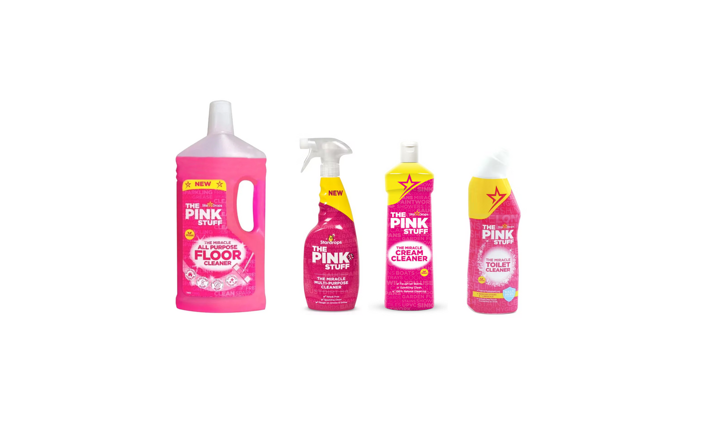 Stardrops The Pink Stuff комплект - почистващ препарат за под, универсален почистващ препарат, крем почистващ препарат и почистващ препарат за тоалетна
