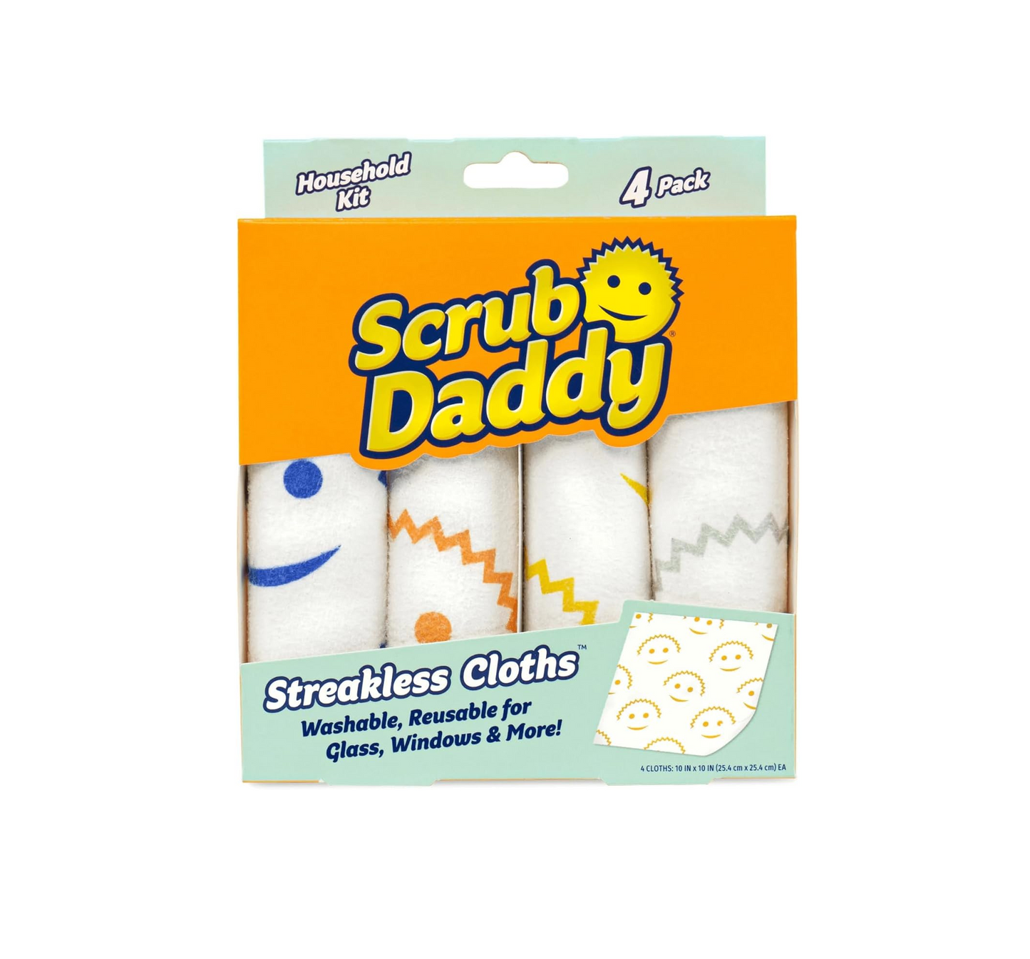 Scrub Daddy Streak-Free Cleaning Cloths – 4-pack | Reusable & Washable Cloths for Glass, Electronics, Windows, and Household Appliances