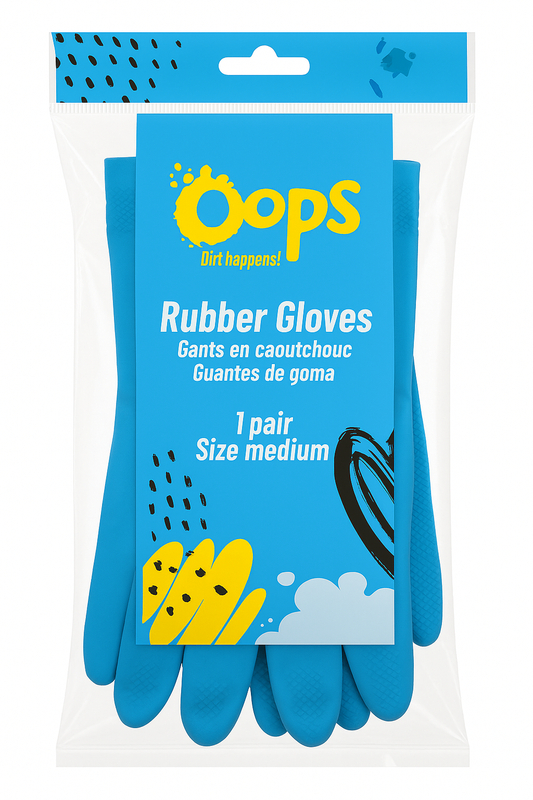 Oops Rubber Gloves – Guantes de goma azules – Guantes domésticos cómodos antideslizantes para lavar platos y limpieza - Talla mediana