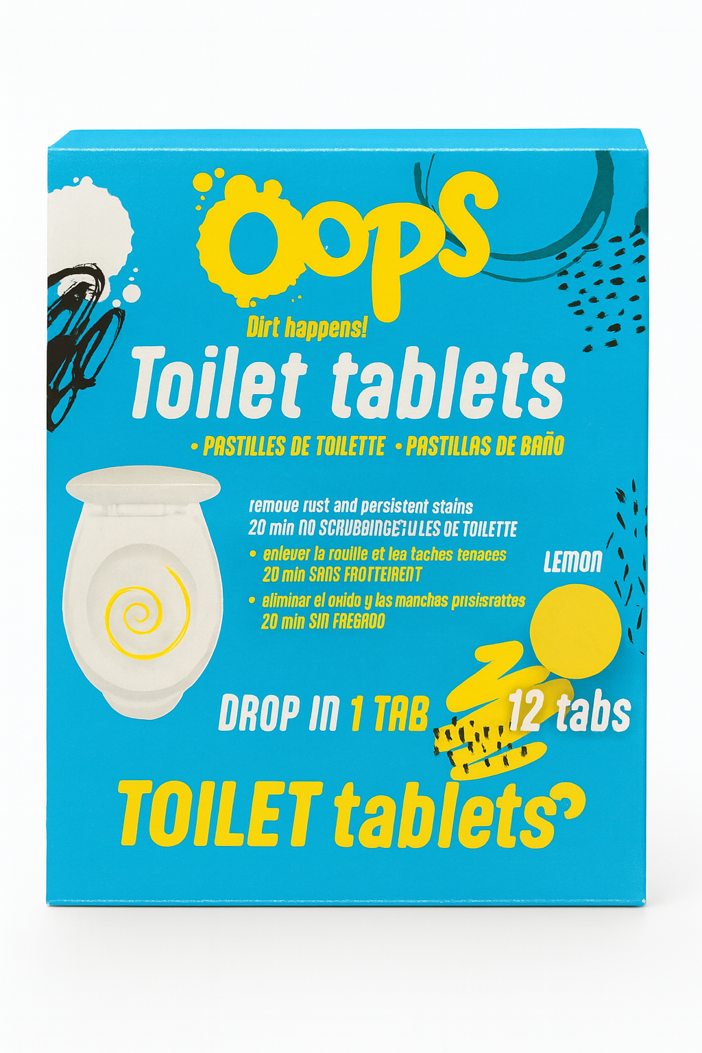 Oops WC-tabletták – 12 darab – Citrom illat – Rozsda és makacs foltok ellen